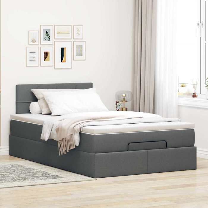VidaXL Ottoman Bed with Mattress Dark Grey 120x200 Cm Fabric 3311450