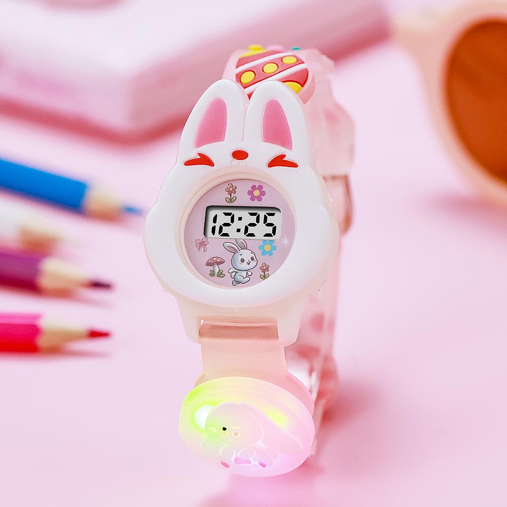 Cute Rabbit Glow Watch Egg Pattern Electronic Watch for Christmas and Halloween Gifts