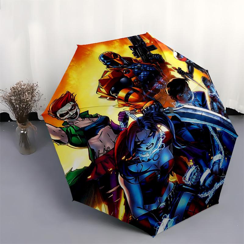 1pc Deathstroke, Harley Quinn & Arsenal Outdoor Umbrella - Automatic Opening/Closing, Portable 3-Fold Design, 8-Rib Iron Frame - Perfect Gift for Fans