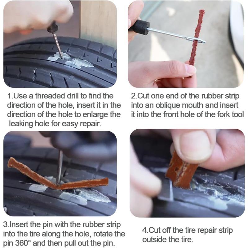 Car Tire Repair Kit with Plug Universal Patch Set to Fix Punctures Plug Flat T Handle Vehicle Tire Repair Tool with 15PCS String