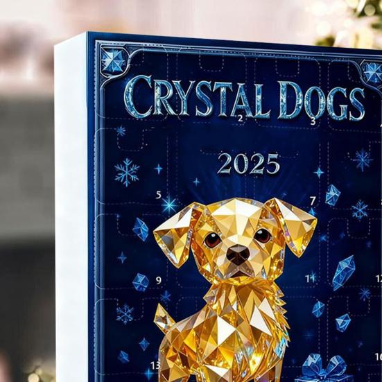 Адвент-календарь «Собаки из искусственного хрусталя» 2025, 24-дневная коробка для отсчета времени с милыми акриловыми фигурками щенков, декор для рождественской елки для любителей собак