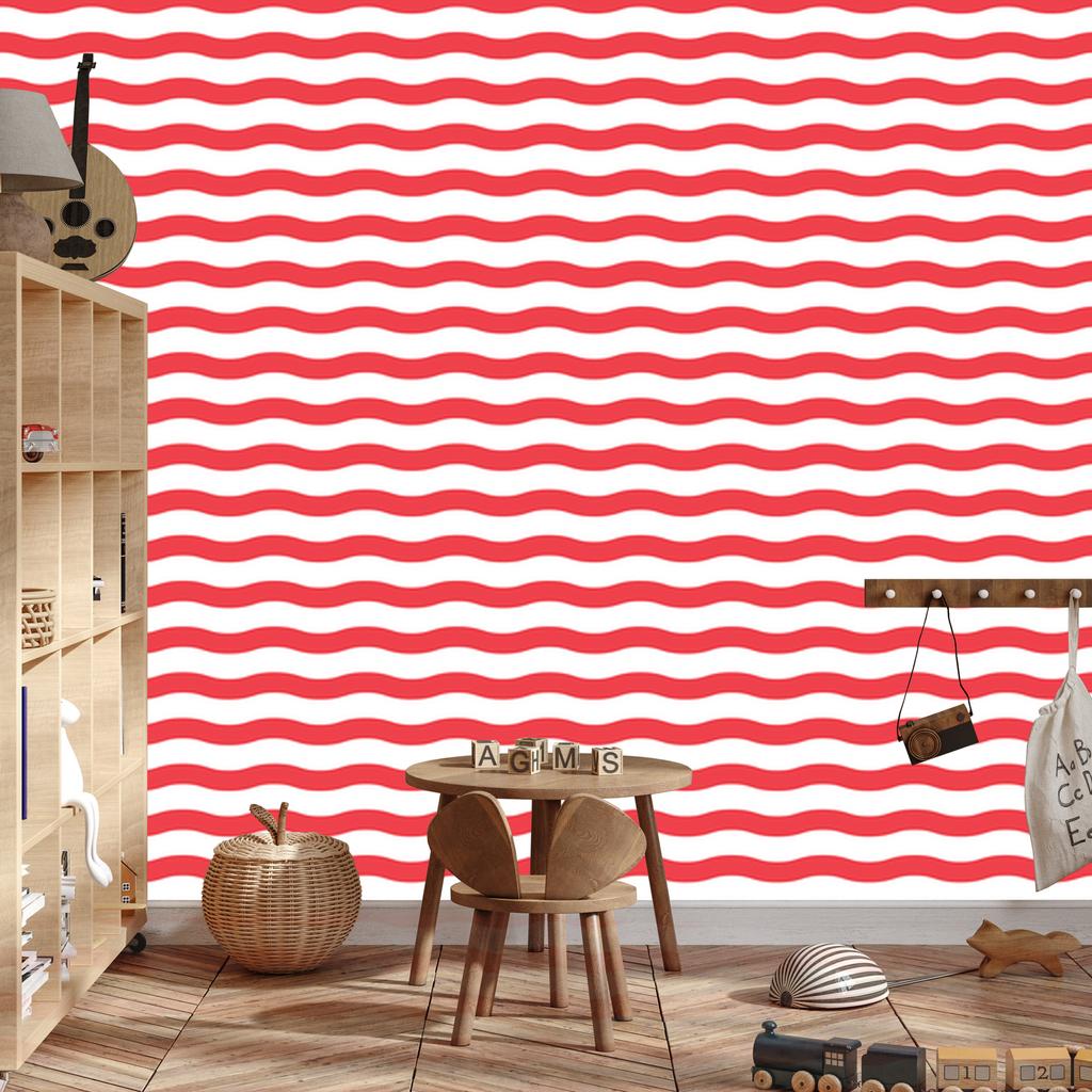 Striped Wallpaper White, Coral and Red for Living Room and Bedroom 50x1000