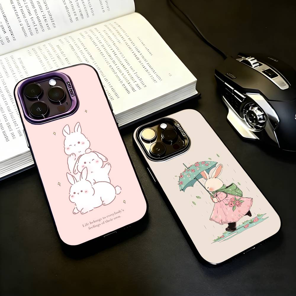 Милый R-Заяц Чехол для телефона iPhone17,16,15,14,13,12,11 Plus,Pro Max Черный Конфетный серебристый чехол для телефона