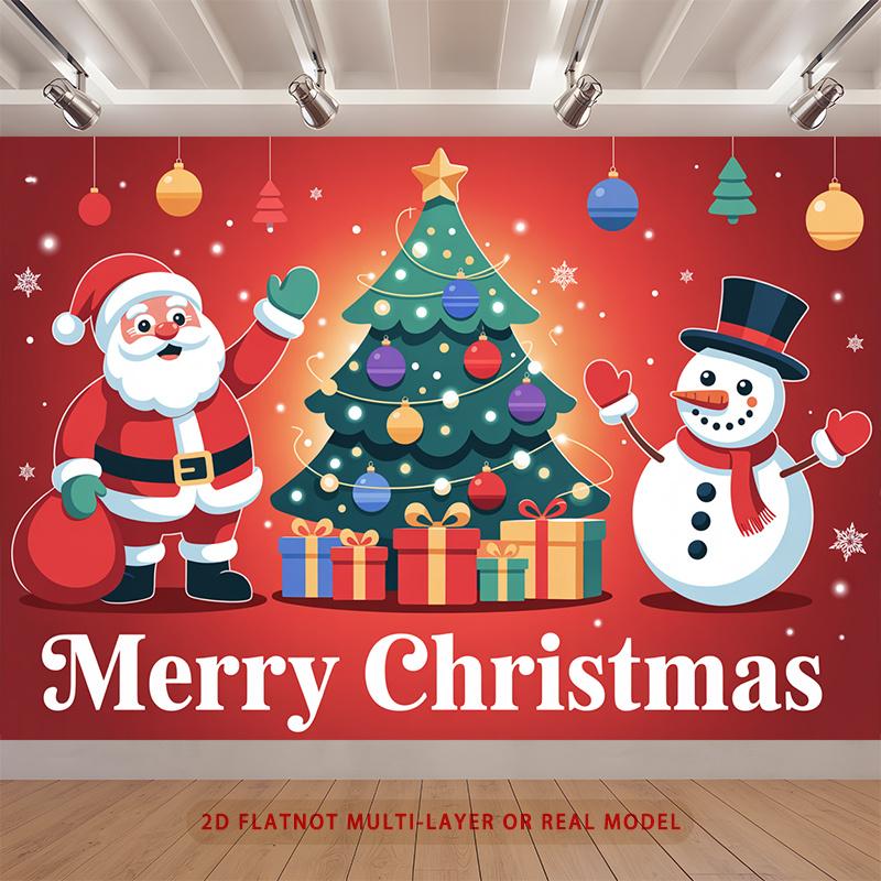 Party Backdrop Santa Claus Christmas Flat Santa Claus Snowman Tree Multi Layered Celebration Photo Booth Front Door Decor