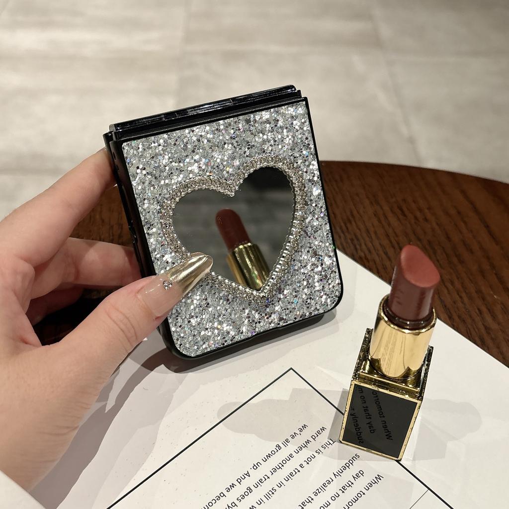 Luxury Sparkling Shiny Colorful Back Cover for Samsung Galaxy Z Flip 8 6 5 4 3 Flip7 FE Flash Faux Diamond Heart Mirror PC Case