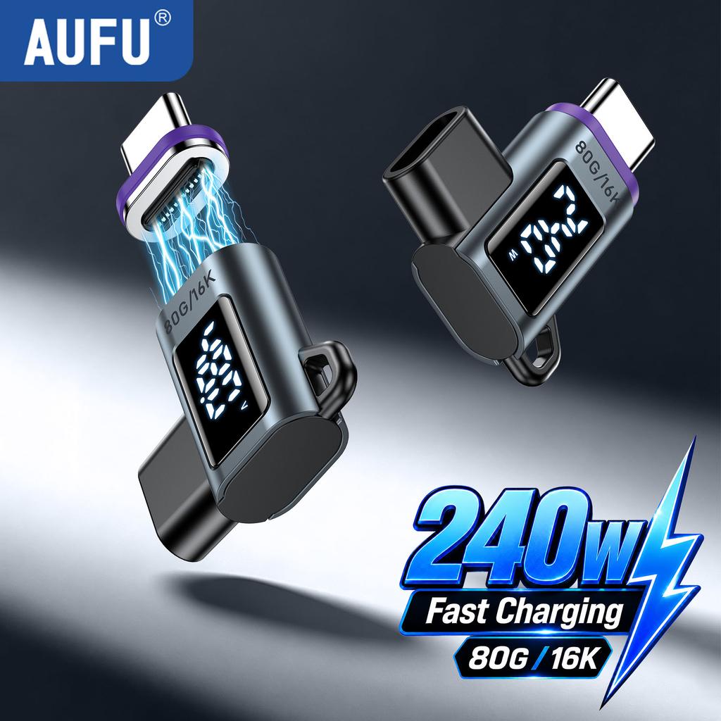 AUFU 24-контактный магнитный адаптер USB C 240 Вт USB C на Type C OTG-разъем Адаптер с цифровым дисплеем 80 Гбит/с 16K Для Macbook Pro Samsung 3