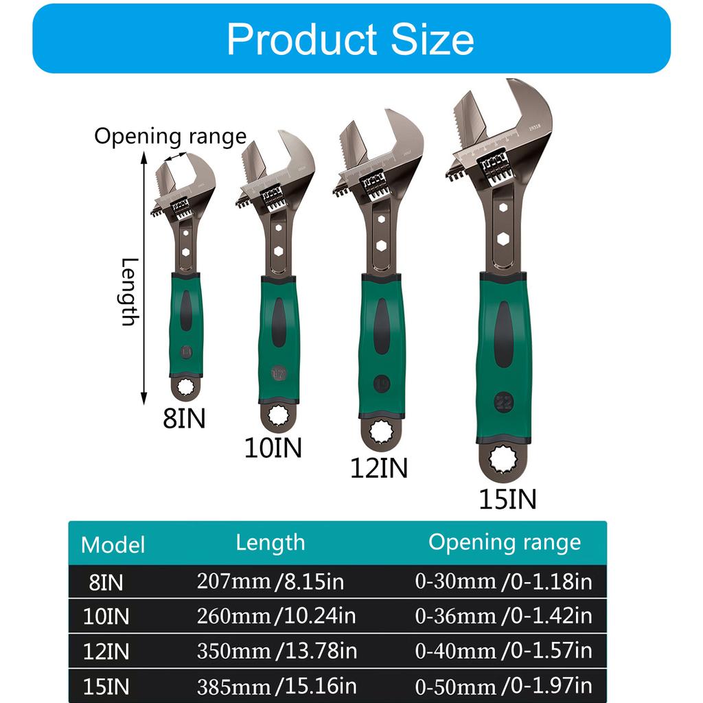 8/10/12/15inch Professional Universal Adjustable Wrench Multi-function Long Handle Large Open Monkey Spanner Tool