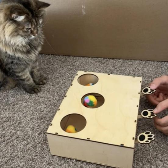 Интерактивная игрушка для кошек «Ударь крота» из цельного дерева, ловля котенка на мышей, игровая безопасная игрушка для кошек с мягким меховым шариком для домашних кошек