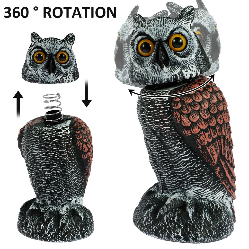Owl Scare Bird Control Devices with 360° Swivel Head Waterproof Fake Owl Bird Deterrent for Landscape Decoration Sculpture