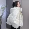 Короткая куртка-пуховик женская толстая белая утиная пуховая куртка с капюшоном однотонная