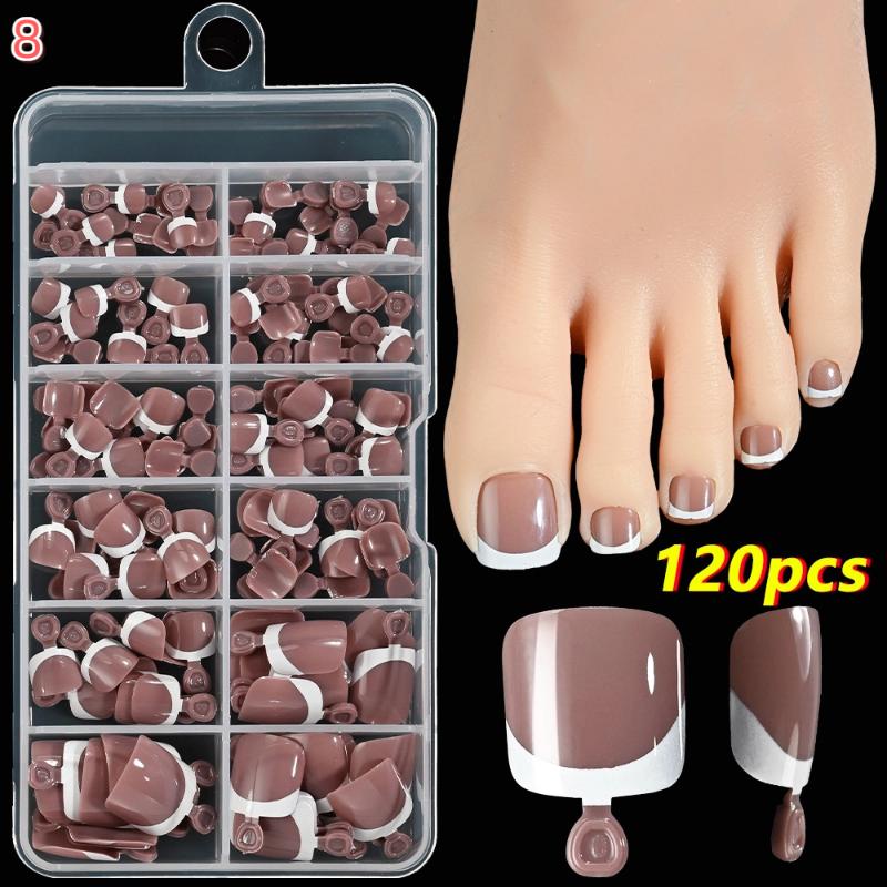 120Pcs French Short Square Artificial Press On Toenails Nude Pink Full Cover False Toe Nails Fake Toe Nail Extension For Women