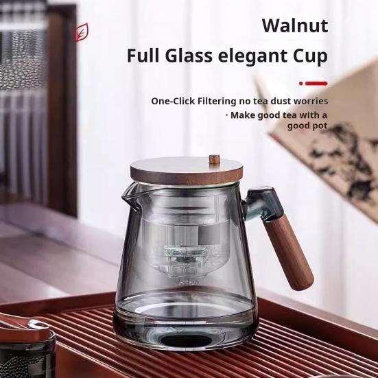 800ml Teapot Water Separation Glass Glass Teapot Wooden Handle Heat-Resistant Precise Pouring Tea Kettle Easy To Clean Tea Pot for Loose Tea Brewing
