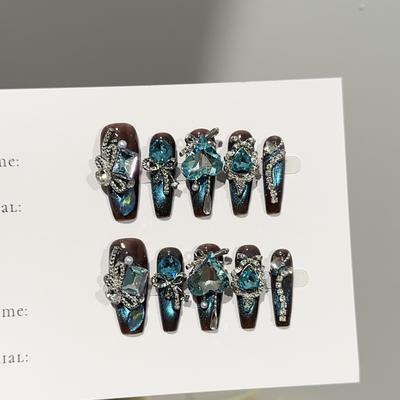 Средние ногти-пуанты, квадратные накладные ногти, френч тип, клей для ногтей с 3D-дизайном, многоразовые накладные акриловые ногти, полное покрытие, наклейки для ногтей для женщин