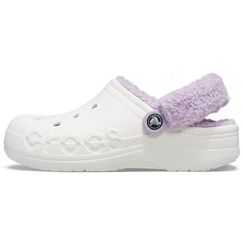 Crocs Классические сабо Baya с подкладкой и пушистым ремешком 'Белый лиловый' Унисекс (Плюшевая часть не снимается)