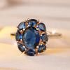 Vintage Oval Blue Crystal Flower Rings for Women Luxury Golden Ring Bride Wedding Jewelry Party Gift