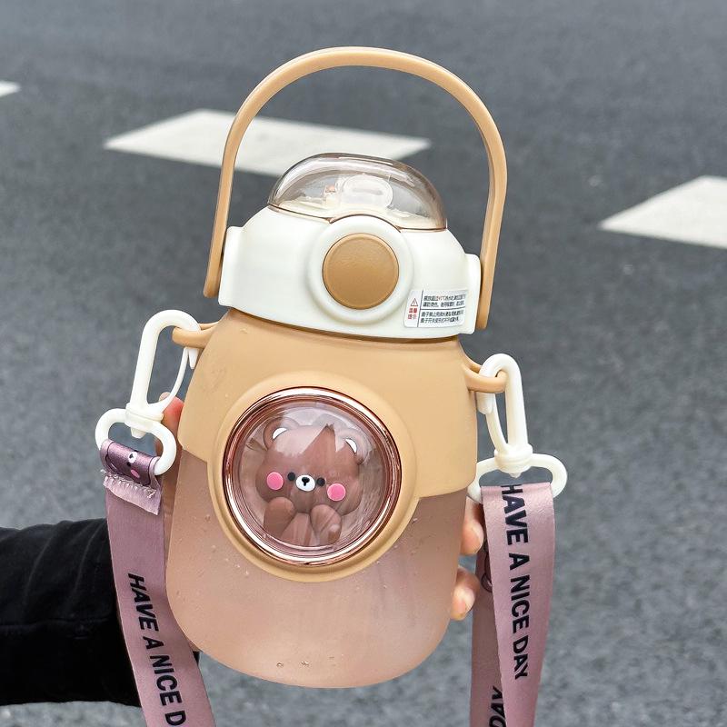 Large Capacity Cute Girl's Straw Cup - Children's Big Belly Water Bottle for School and Sports