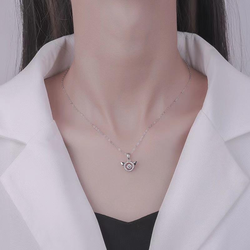 S925 Корейский стиль Простой Универсальный Светлый Роскошный Полный Бриллиант Умные Крылья Ключичное Ожерелье Женский Ниша