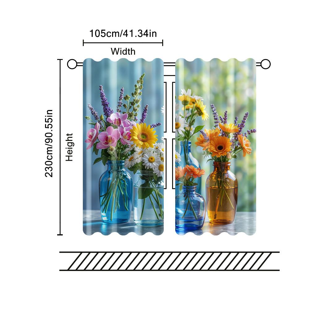 2 шт., фильтрующие шторы (исключая удилища, неподвижный, без батареек) Яркая цветочная банка Мейсона для использования в спальнях и