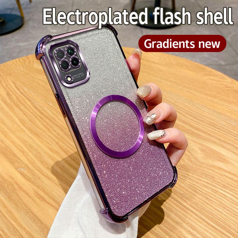Plating Shockproof Clear Magnetic Ring Phone Case For Samsung Galaxy A05S A04S A03S A02S A52S M02 M12 M22 M32 4G Glitter Cover