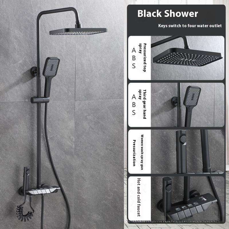 Настенная Душевая Система Высокого Давления Четыре-в-одном Квадратный Душевой Набор с Клавишами Пианино Ванная Комната Нержавеющая Сталь Водонагреватель