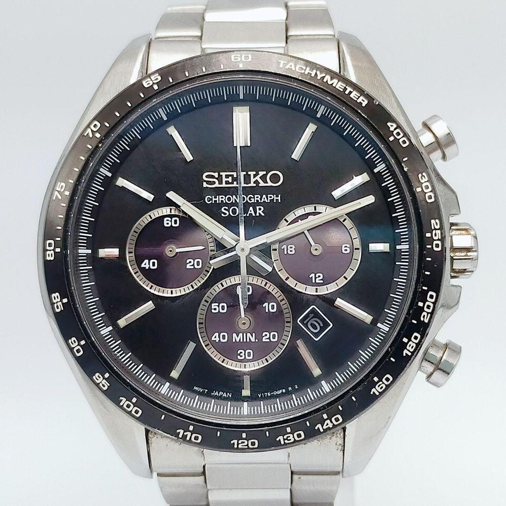 SEIKO Солнечный Хронограф V175 Черный Циферблат Мгновенный