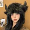 Big Black Cow Horn Hairy Thunderhead Hat Men and Women Winter Warm Ear Protection Wind and Cold Cow Head Set Cap