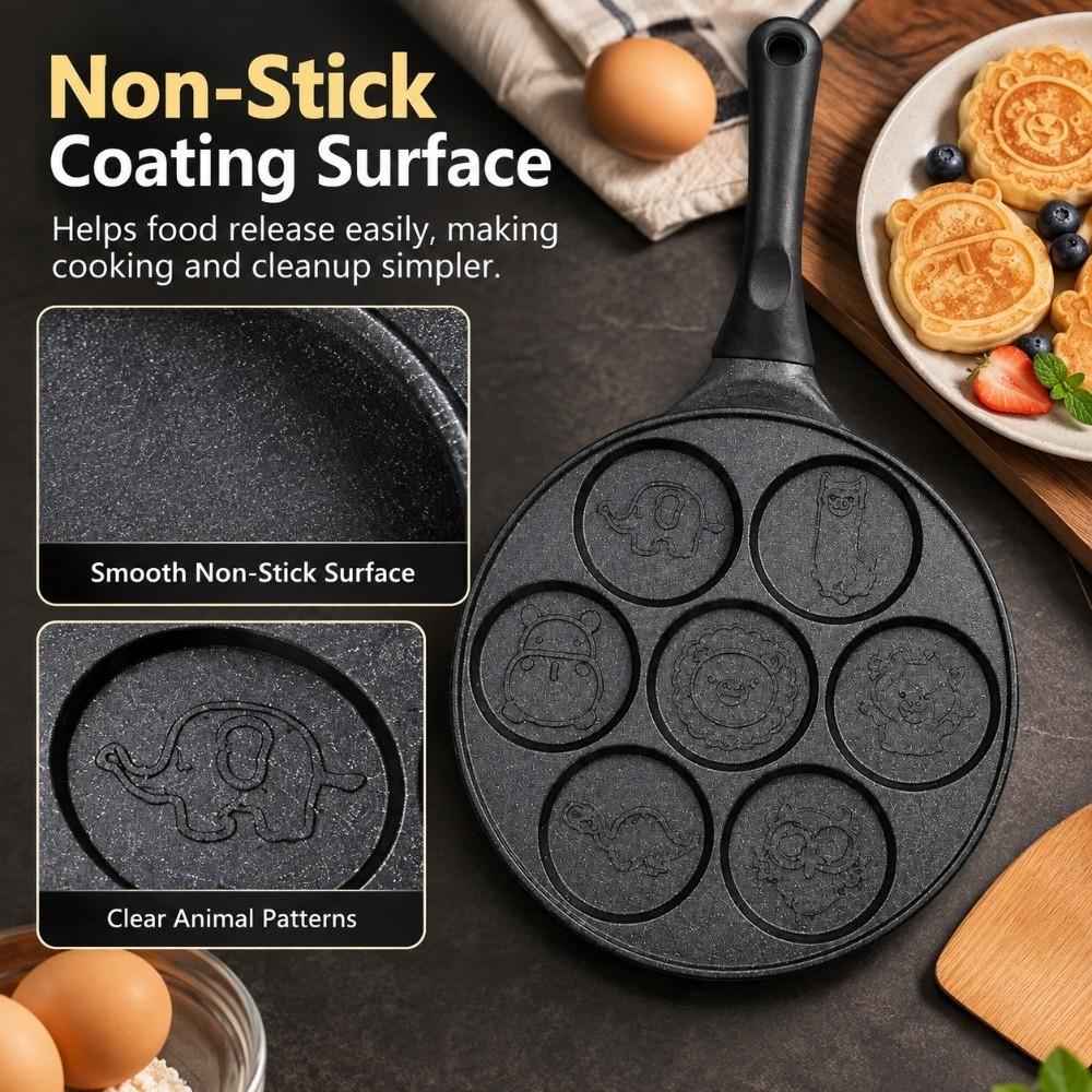 Non-Stick Coating Cartoon Griddle Pan 7 Hole Egg Burger Mold Versatile Animal Pancake Pan For Kids