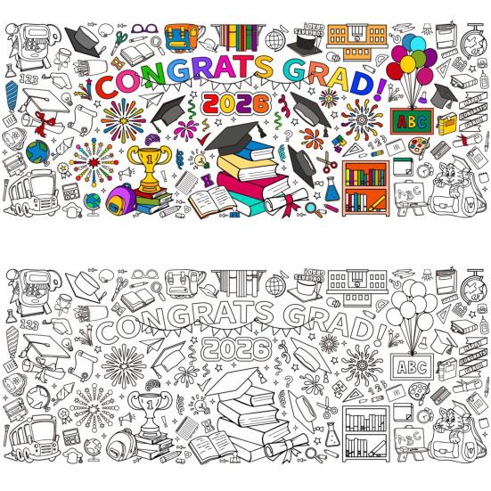 Гигантский раскрашивающий плакат на выпускной 72 x 30 дюймов, большая скатерть-раскраска «Поздравляем с выпускным» для детей, активности на выпускной в детском саду, принадлежности для вечеринки