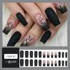 Набор из 24 блестящих ногтей, накладные с клейкими полосками, корейский милый черный дизайн в виде сердца, накладные ногти с полным покрытием для девочек и женщин