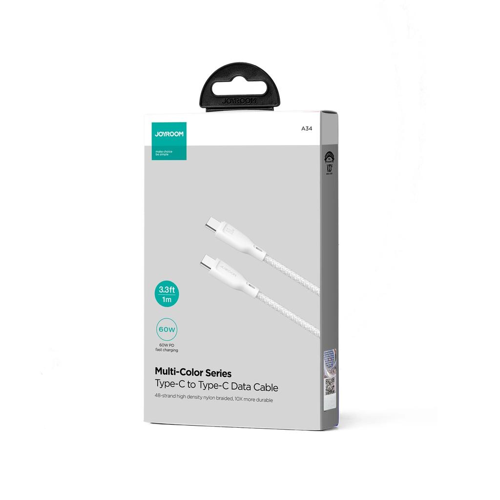 Joyroom Multi-Color Series Sa34-Cc3 Usb-C / Usb-C Cable 60W Fast Transfer 1M - White