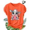 Women's Elegant Style Plus Size Loose Short Sleeve Cartoon Cow Bow Print Pattern Round Neck Women's Comfortable Soft Breathable New Spring Summer