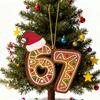 Yousheng Christmas Ornament Acrylic Gingerbread Number 67 Pendant with Hat Festive Xmas Tree Decoration Holiday Gift