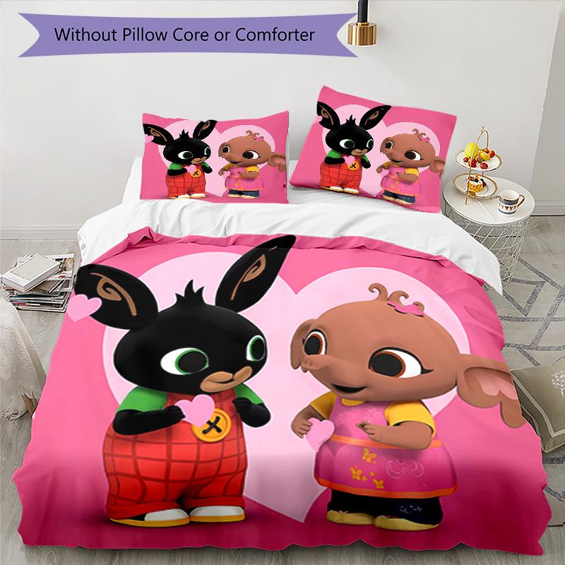 3pcs Bing Bunny4 Design Cover Set - HD Printed Bedding with 1 Cover and 2 Pillowcases - Perfect for Home and Dorm Decor
