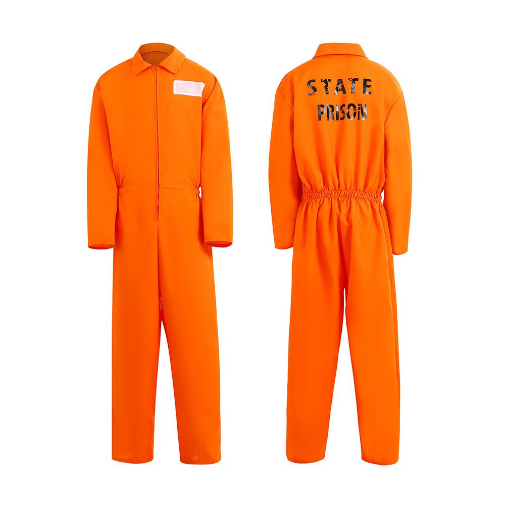 Prison Costume Jumpsuit Cosplay Prisoner Uniform Adult Orange Short-sleeve And Long-sleeve Prisoner Bodysuits Halloween Costumes