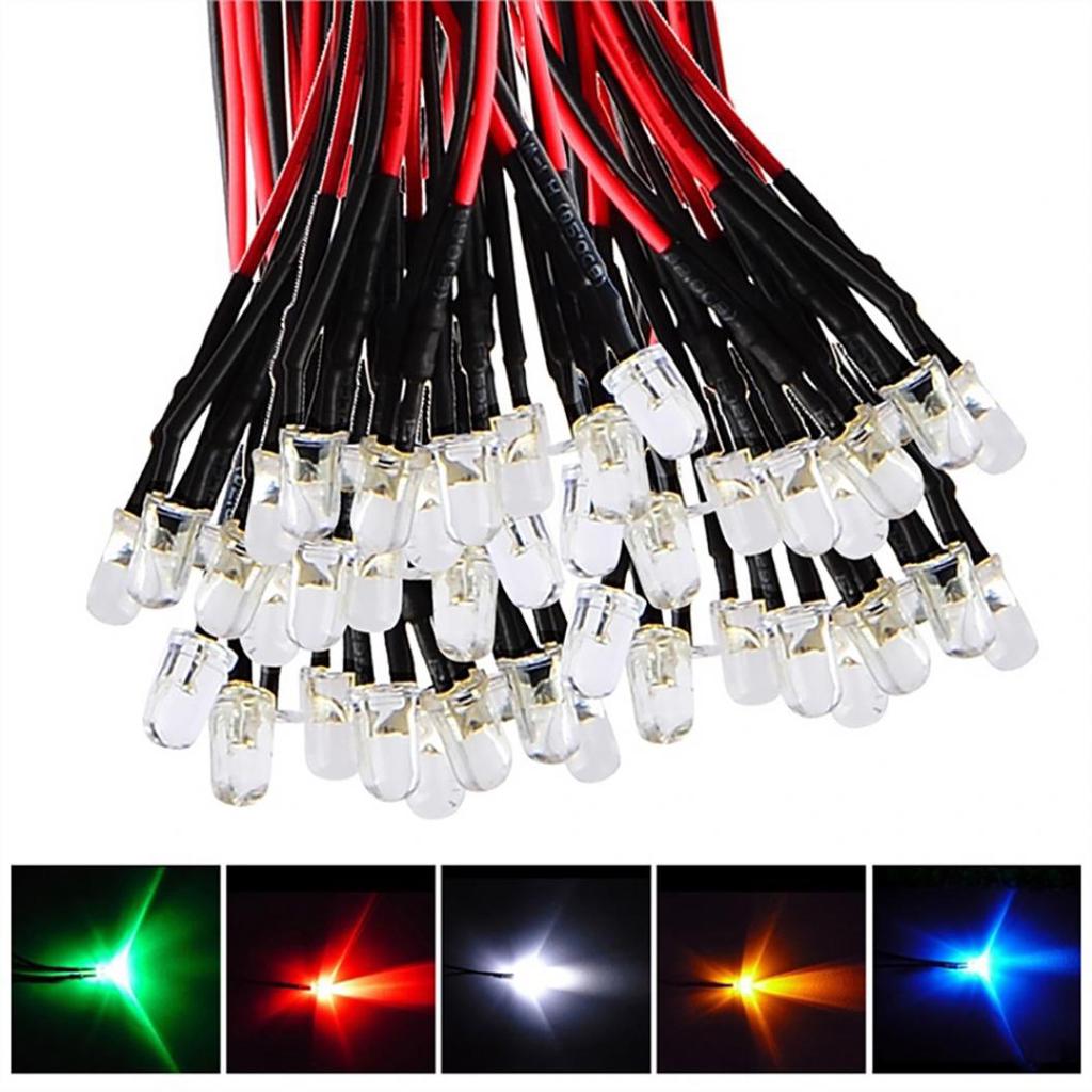 10Pcs 3mm LED Lamp Cable Bulb Pre-wired DC Emitting Diode Light