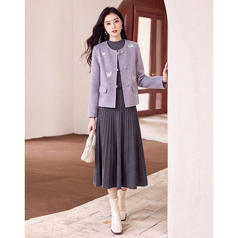 Elegant Sequined Wool-Blend Cropped Coat