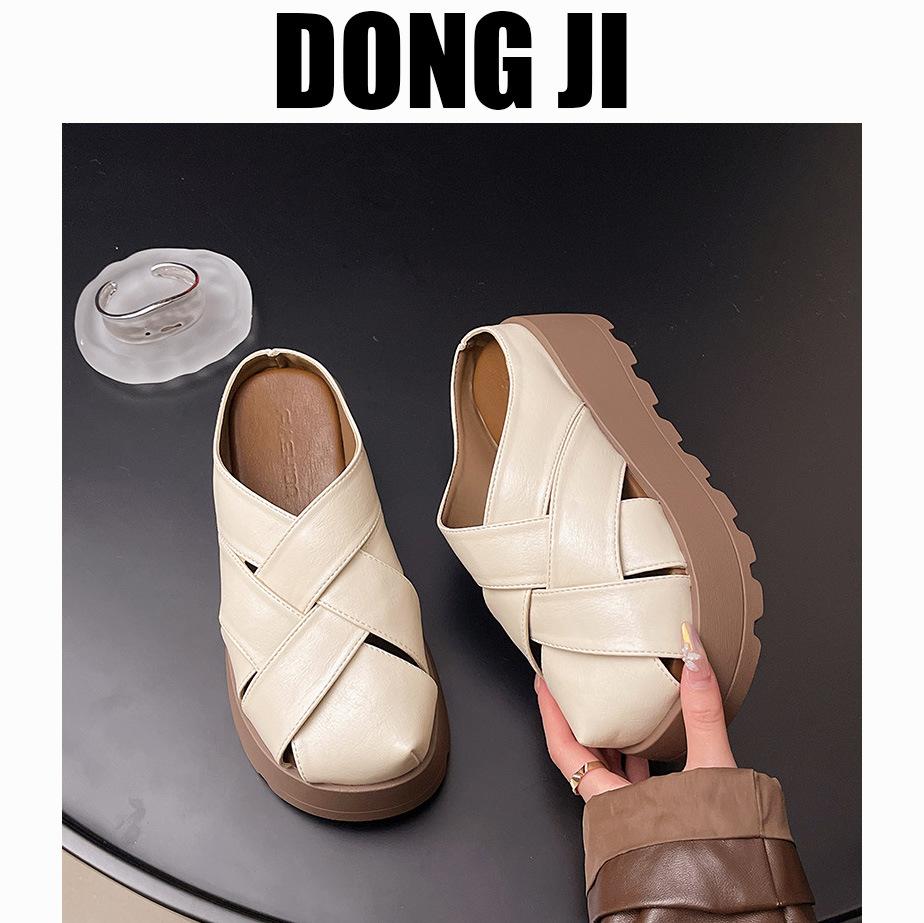 Roman Woven Hollow Breathable Bag Head Half Slippers Women's 2025 Spring and Summer New Thick-soled Versatile One-pedal Cool Slippers