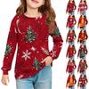 Christmas Day Girls' Long Sleeve Blouse - Round Neck Soft Waist Tunic