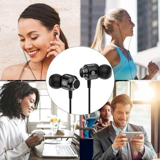 Wired earphones microphone magnetic design tangle-free HiFi sound quality deep bass comfortable fit high isolation leakage prevention remote control