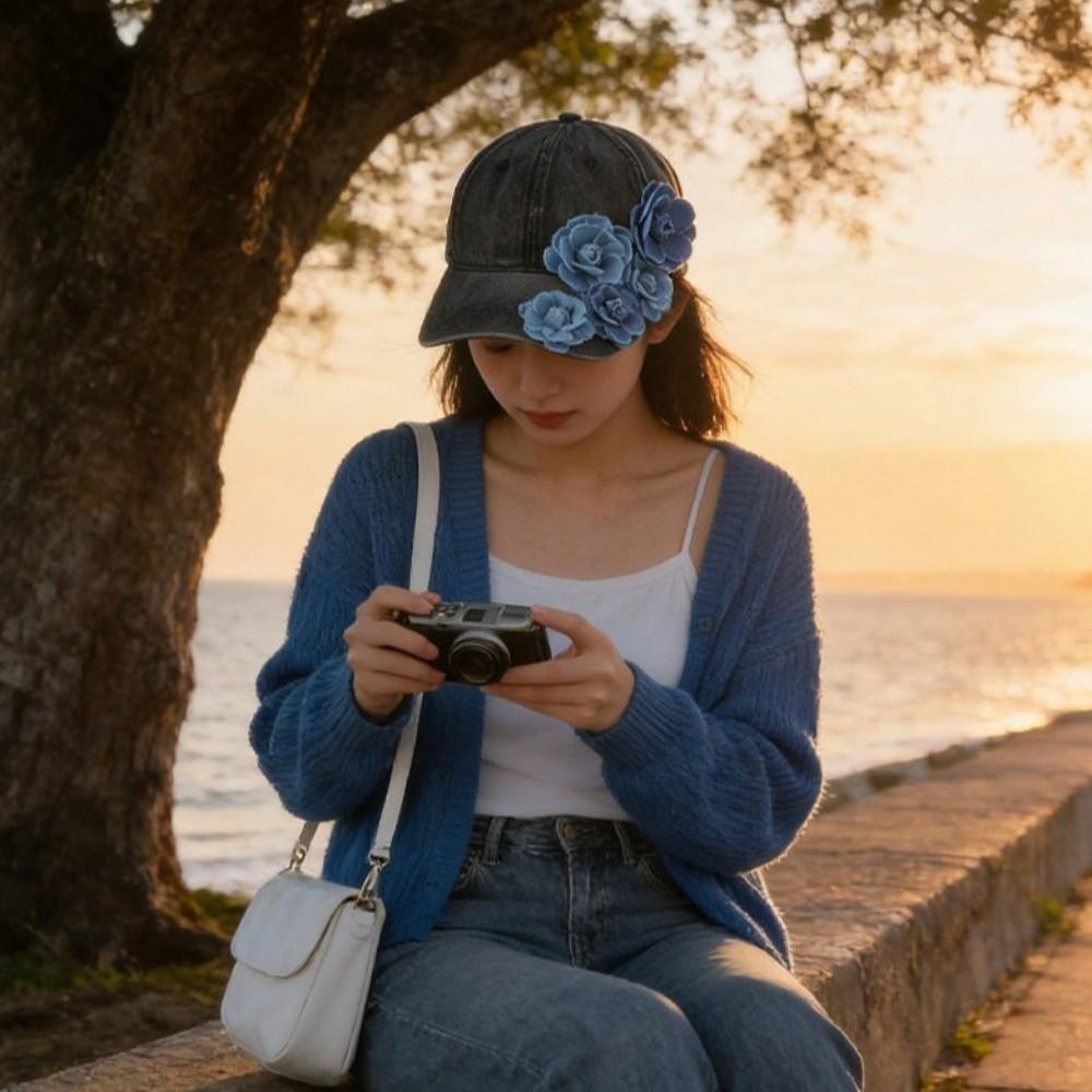 Solid Color Jean Hat Washed Denim Duckbill Cap Trendy Sun Protection Hat For Women