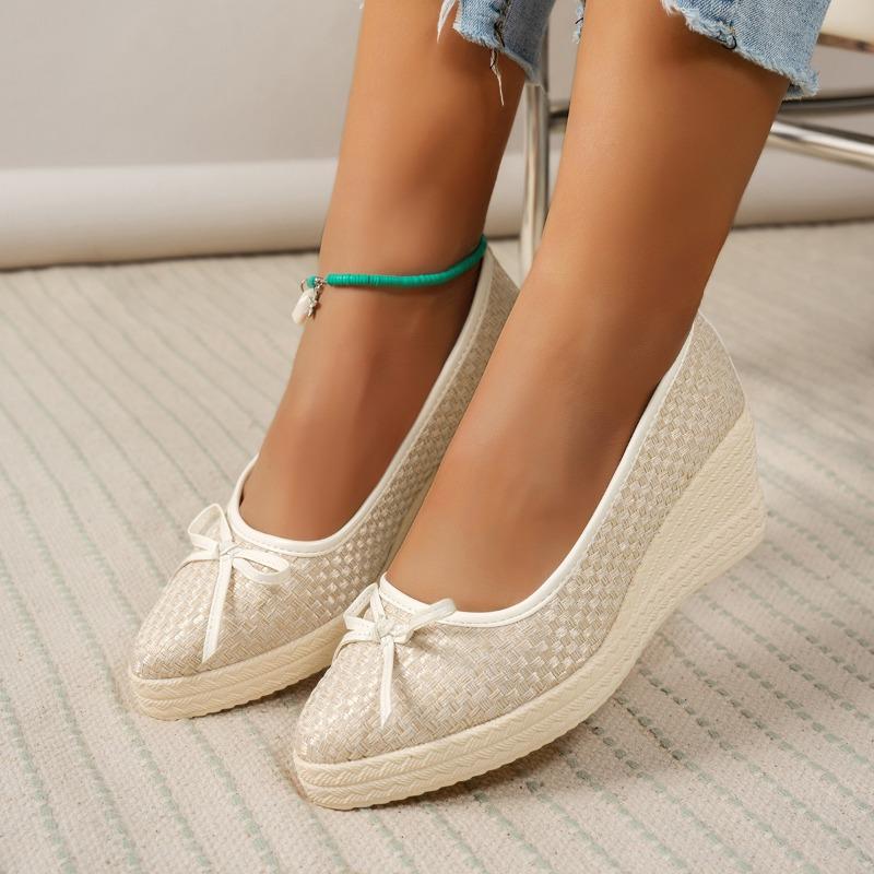 High Heels Women's Slope Heel Autumn New Celebrity Temperament Bow Pointed Single Shoes Women