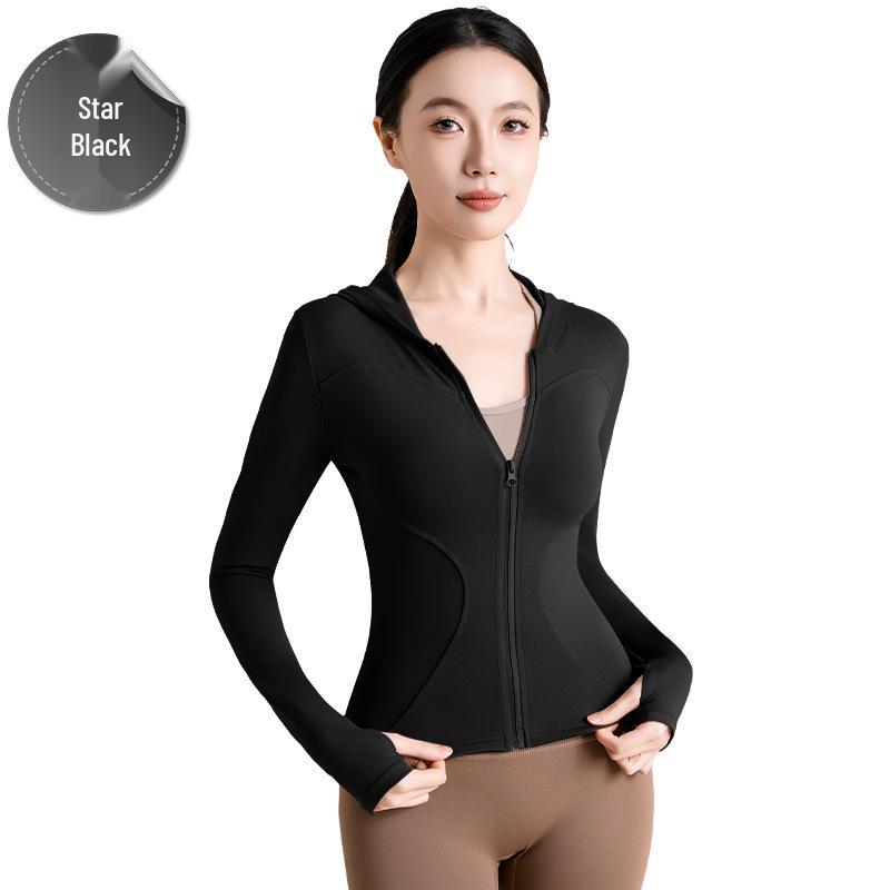 Высокоэластичный облегающий кардиган для йоги с капюшоном - Ветрозащитная фитнес-куртка для бега, велоспорта и йоги