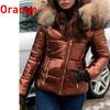 Autumn and Winter Fashion Women's Short Coat Cotton Jacket Large Size Hooded Jacket Warm Cotton Women's Fur Collar Hoodie Parka Coat