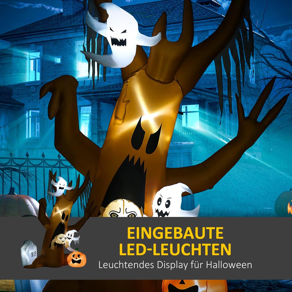 Halloween Decoration, 2.40m Tall Ghost Tree, Self-Inflating, LED Lighting, for Outdoor Areas