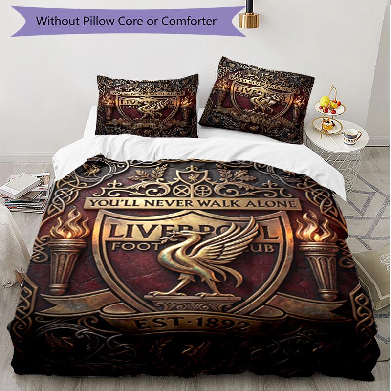3pcs Duvet Cover Set (1*Duvet Cover + 2*Pillowcase, Without Core), Liverpool Football Club Print Soft All‑Season Bedding Set, Home Bedroom Decor Gift