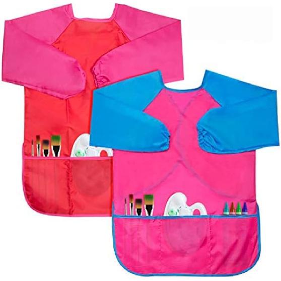 Kids Art Smocks 2 Pack Painting Smock with Long Sleeve and 3 Pockets for Age 3-8