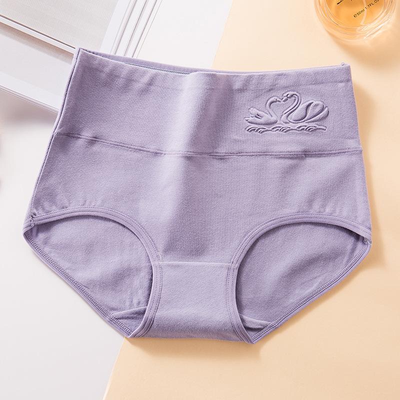 Women High Waist Underwear Solid Color Lingerie Fat MM Plus Size Pants-shorts Print Panties