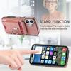 For iPhone 16 Case Skin-Touch Texture Vertical Flip Card Holder Phone Cover with Ring Holder Kickstand - Pink