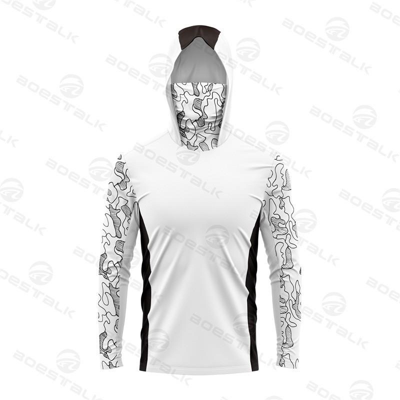 Mens Long Sleeve Fishing Shirt With Face Cover UV Protection Quick Dry Breathable Ice Silk Feel Outdoor Angling Apparel