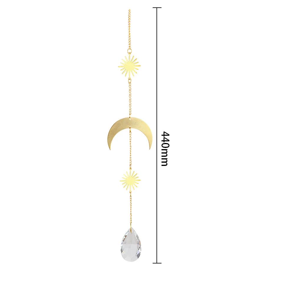 Хрустальная люстра «Ловец солнца», колокольчик, луна, звезда, солнце, витражный стеклянный шар, подвесной подвесной светильник, «Ловец света», светоотражающая занавеска из бисера